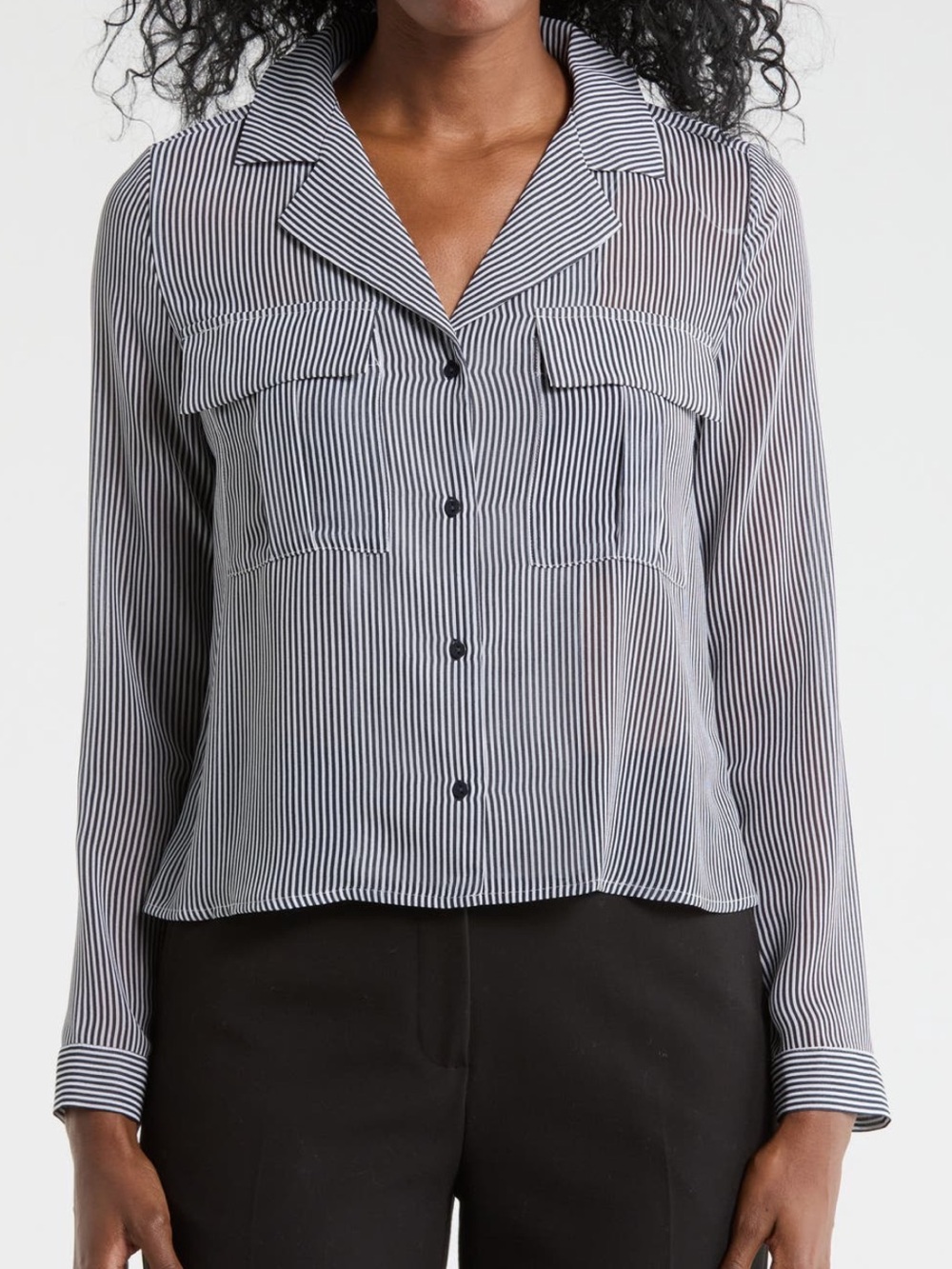 T Tahari Black and White Striped Button-Front Blouse